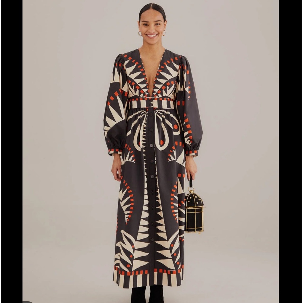 FARM Rio Black and Cream Maxi Dress